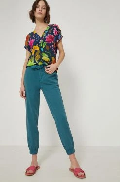 Γυναικεία Υφασμάτινα Παντελόνι Medicine χρώμα: τιρκουάζ,